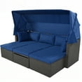 thumbnail image 3 of Outdoor Patio Rectangle Daybed with Retractable Canopy, Wicker Furniture Sectional Seating with Washable Cushions Backyard Porch, Blue, 3 of 9