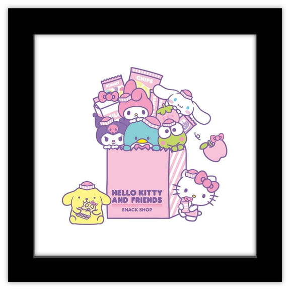 Gallery Pops Sanrio Hello Kitty and Friends - Snack Shop Wall Art, Black Framed Version, 12" x 12"