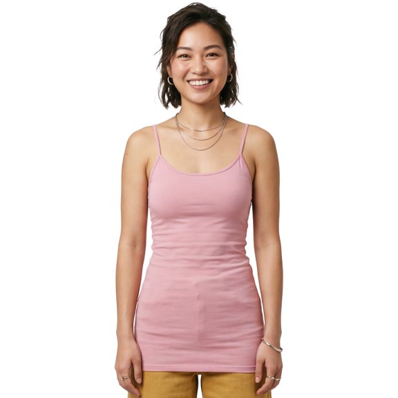 Emmalise Women's Basic Long Camisole Adjustable Strap Cami, Pink
