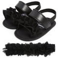 thumbnail image 1 of Sandalias de verano para bebés y niñas de cuero de PU Casual con volantes antideslizantes suela suave zapatos para caminar recién nacidos con diadema 0-18 meses, 1 of 4