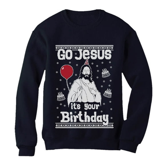 Tstars Womens Ugly Christmas Sweater Go Jesus it's Your Birthday Christmas Gift Funny Humor Holiday Shirts Xmas Party Christmas Gifts for Her Women Sweatshirt Ugly Xmas Sweater