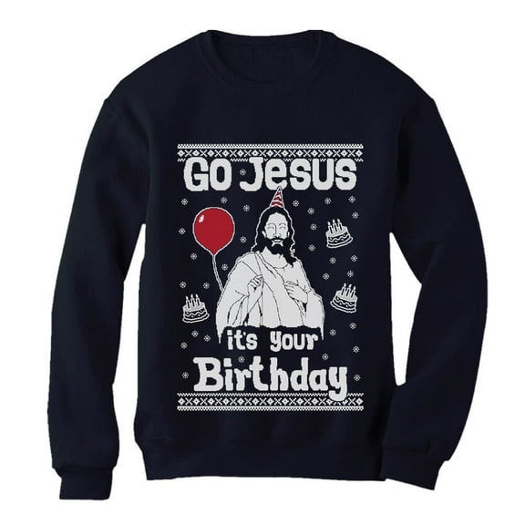 Tstars Womens Ugly Christmas Sweater Go Jesus it's Your Birthday Christmas Gift Funny Humor Holiday Shirts Xmas Party Christmas Gifts for Her Women Sweatshirt Ugly Xmas Sweater