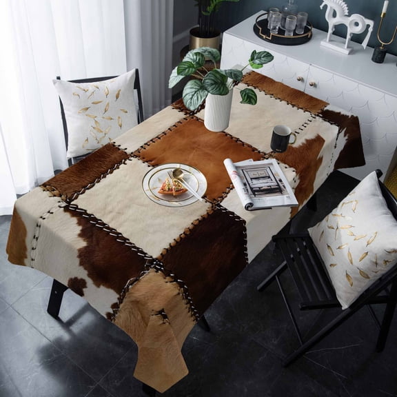 Abstract Cowhides Tablecloth Rectangle Table Cloth 60x120 , Waterproof Tablecloth Outdoor Table Cloth, Brown Beige Animal Fur Texture Washable Table Cover for Kitchen Dining Party