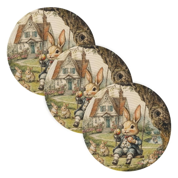 BZSMCE Mats for Pots,Pans Place Whimsical Rabbits Simple Style Pattern Pot Mats