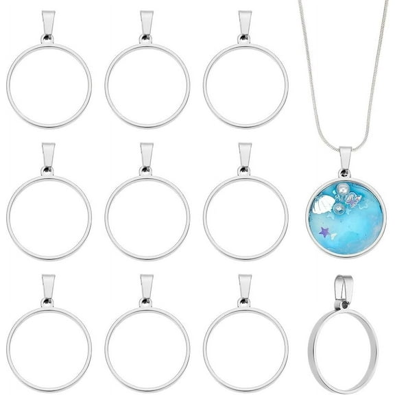 10Pcs Round Open Back Bezel Pendants Stainless Steel Ring Frame Pendants Geometric Blanks Charms Hollow Frame Pendant Cabochon Jewelry Making