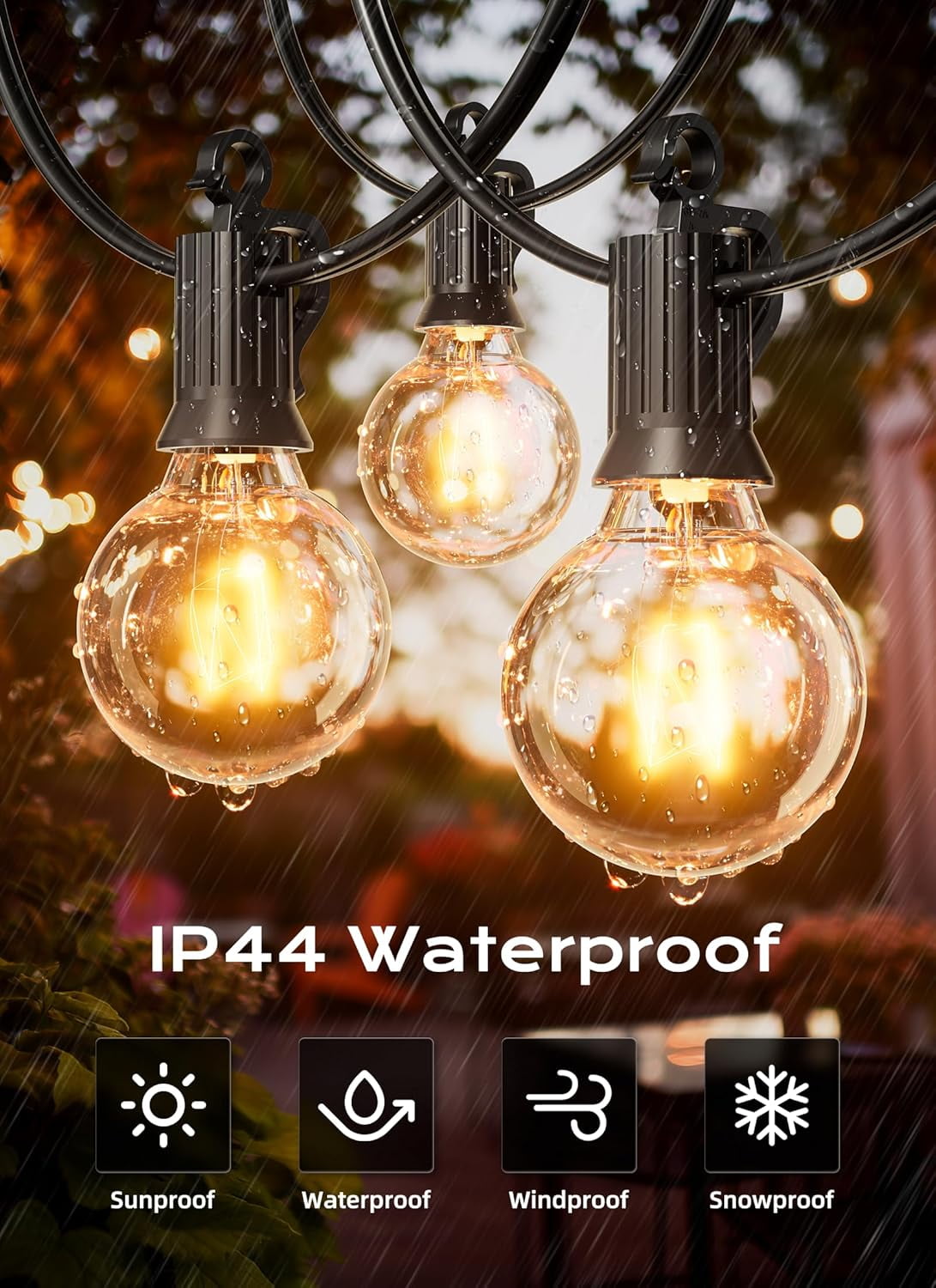 G40 Replacement Light Bulbs, Clear Globe Bulbs for Outdoor String Light, E12 Candelabra Base, Incandescent Round Patio Cafe Bistro Decor, 5W 120V, Warm White, 25 Pack