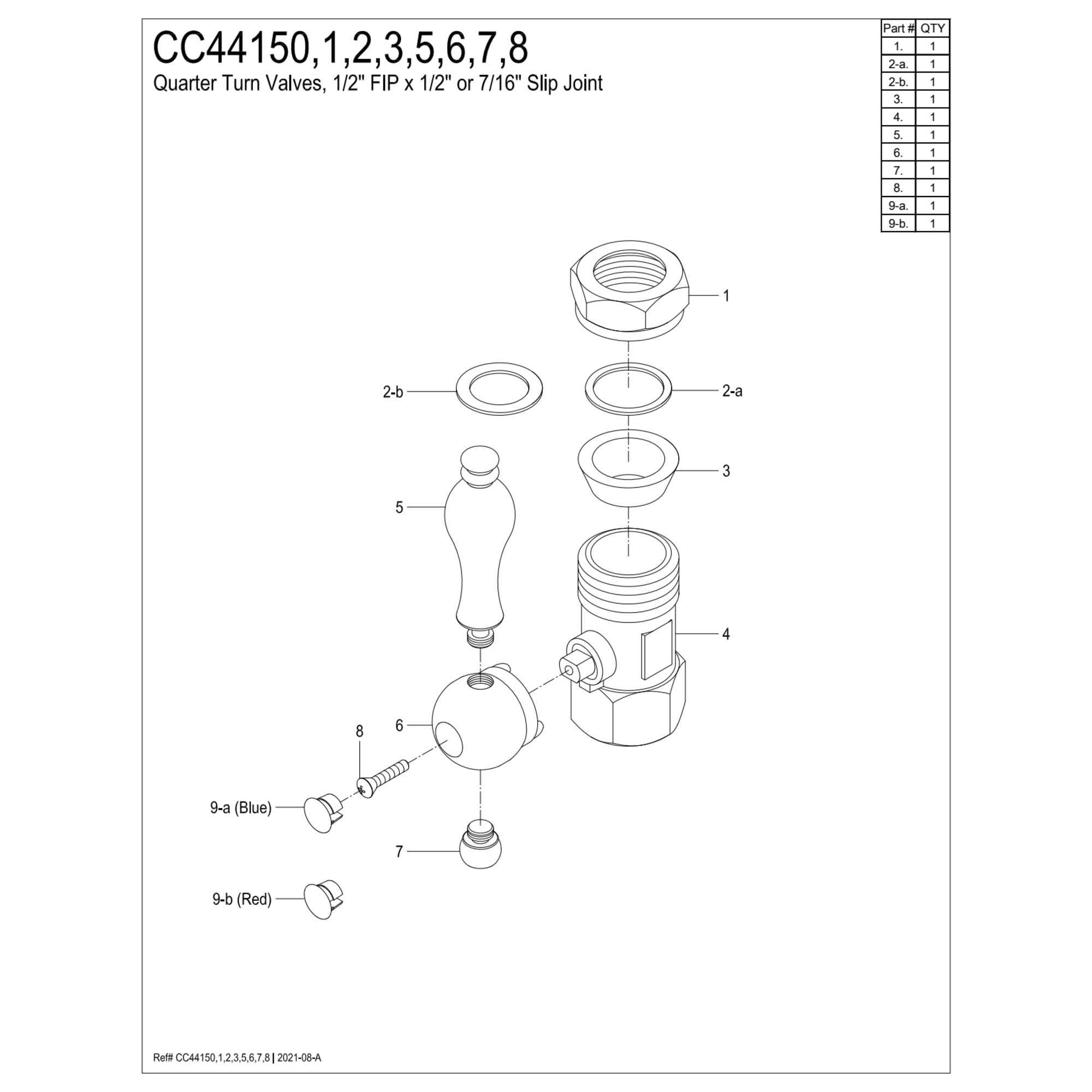 Kingston Brass CC44151 1/2-Inch FIP x 1/2-Inch or 7/16-Inch Slip Joint Quarter-Turn Straight Shut-Off Valve in Polished Chrome
