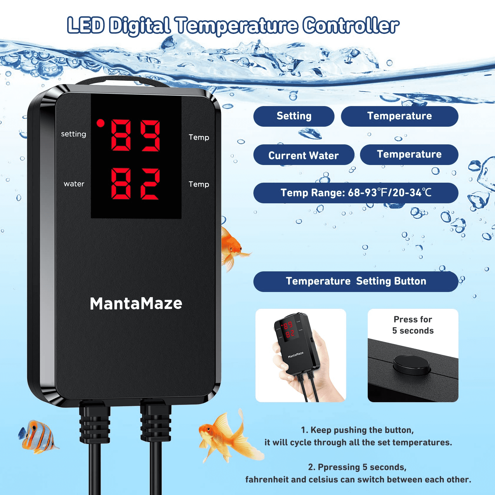 Buy 800W/1000W Submersible Aquarium Heater, Upgraded Titanium Steel