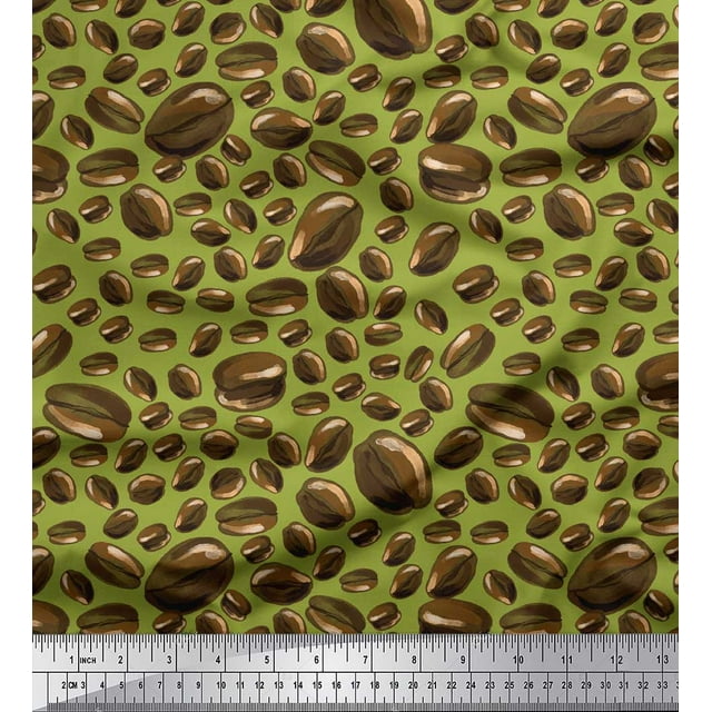 Soimoi Green Heavy Canvas Fabric Coffee Beans Food Print Sewing Fabric Yard 58 Inch Wide