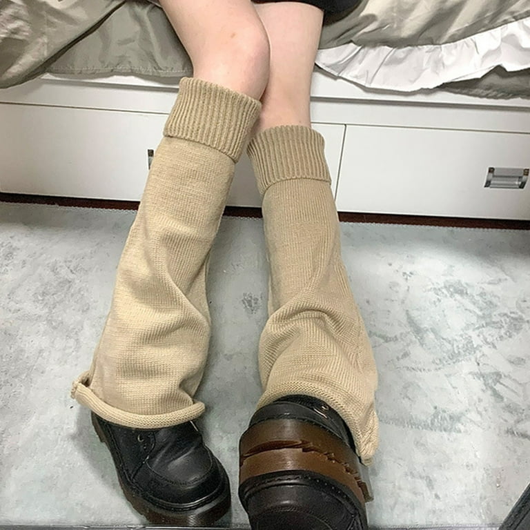Sunjoy Tech 1 Pair Autumn Winter Women Leg Warmers Solid Color Wide Leg  Medium Tube Japan Style Knitted Leg Socks for Daily Wear