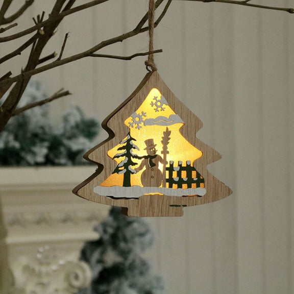 VerPetridure Glowing Christmas Ornaments Wooden Christmas Tree Hanging Decorations,Handmade Rustic Hanging Pendant Crafts for Xmas Farmhouse Party Supplies Indoor Decor Gift