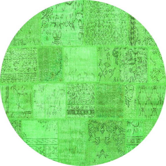 Ahgly Company Indoor Round Patchwork Green Transitional Area Rugs, 8' Round