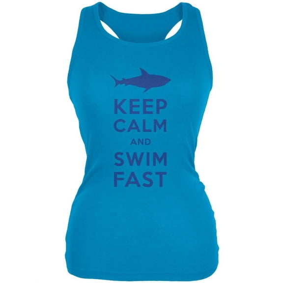 Shark Keep Calm and Swim Fast Pale Blue Juniors Soft Tank Top