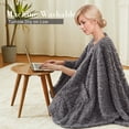 thumbnail image 6 of Walensee Wearable Blanket Sherpa Fleece Blanket, Fuzzy Super Soft Plush Shawl TV Throw Blanket with Pockets, Fluffy Warm Cozy Cape Wrap for Women Adults (Dark Grey, 59” x 63”), 6 of 9