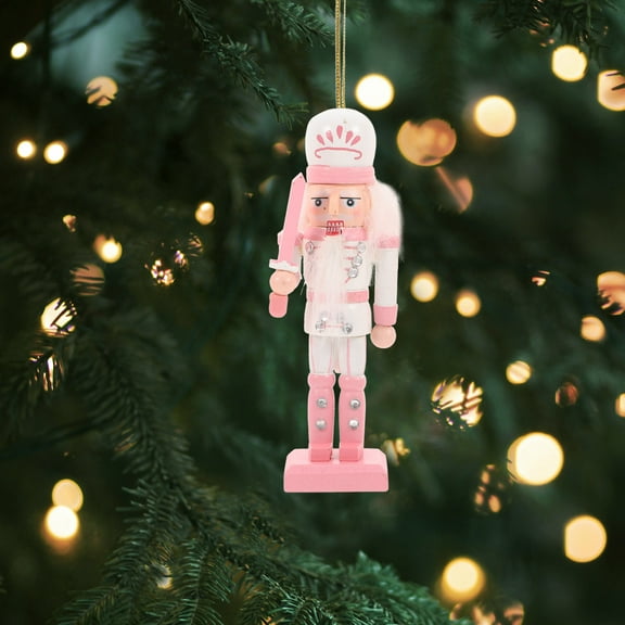 SOPOTUTU 4Pcs Nutcracker Christmas Ornaments Pink Wood Hanging Decoration for Cozy Decorations
