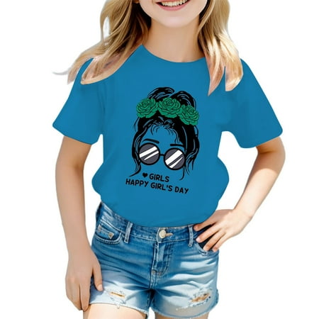 

Icvfdpl Toddler Girls Shirts Cute Graphic Printed Round Neck Short Sleeve Summer Tops Simple Cozy Shirts
