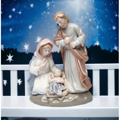 Hand Painted Ceramic Holy Family Nativity Figurine 2.875x1.875x3.75 Inches