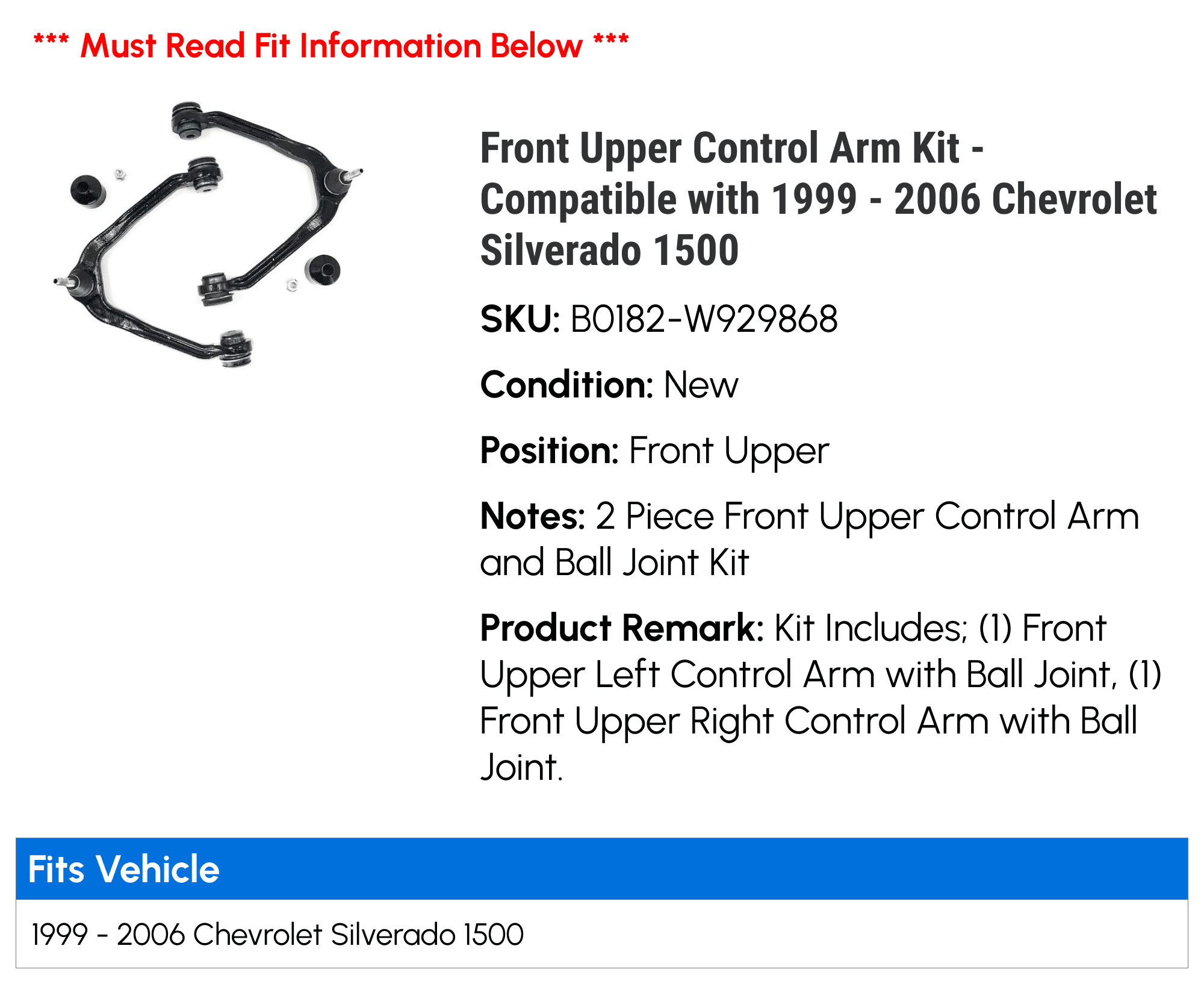 Front Upper Control Arm Kit - Compatible with 1999 - 2006 Chevy Silverado 1500 2000 2001 2002 2003 2004 2005