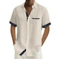 thumbnail image 2 of Mens Hawaiian Shirt Short Sleeve Holiday Button Color Contrast Lapel Top Summer Casual Comfortable Beach Shirts for Men Khaki XL, 2 of 7
