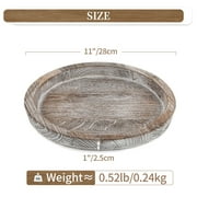 Hanobe Rustic Candle Plate Holder Tray: Round Wooden Decorative Tray, Farmhouse Wood Pillar Candle Holder Trays Kitchen Counter Dining Table Centerpiece