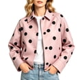thumbnail image 2 of Lutiedan Women's Polka Dot Cropped Jacket Waterproof Button Front Collared Outerwear Casual Baggy Streetwear Jacket S-3XL, 2 of 8