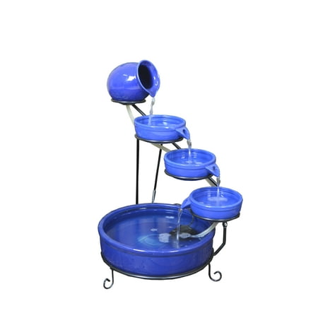 Terra Cotta Water - ASC Terra Cotta Cade Solar Water Fountain with Water Pump Kit and LED Light Blue