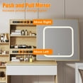 thumbnail image 3 of Vanity Desk with Sliding Mirror & LED Lights, Makeup Vanity Set with 4 Drawers, Stool, Power Outlet, Open Shelves, 3 Color Adjustable Lighting Modes for Bedroom, 3 of 7