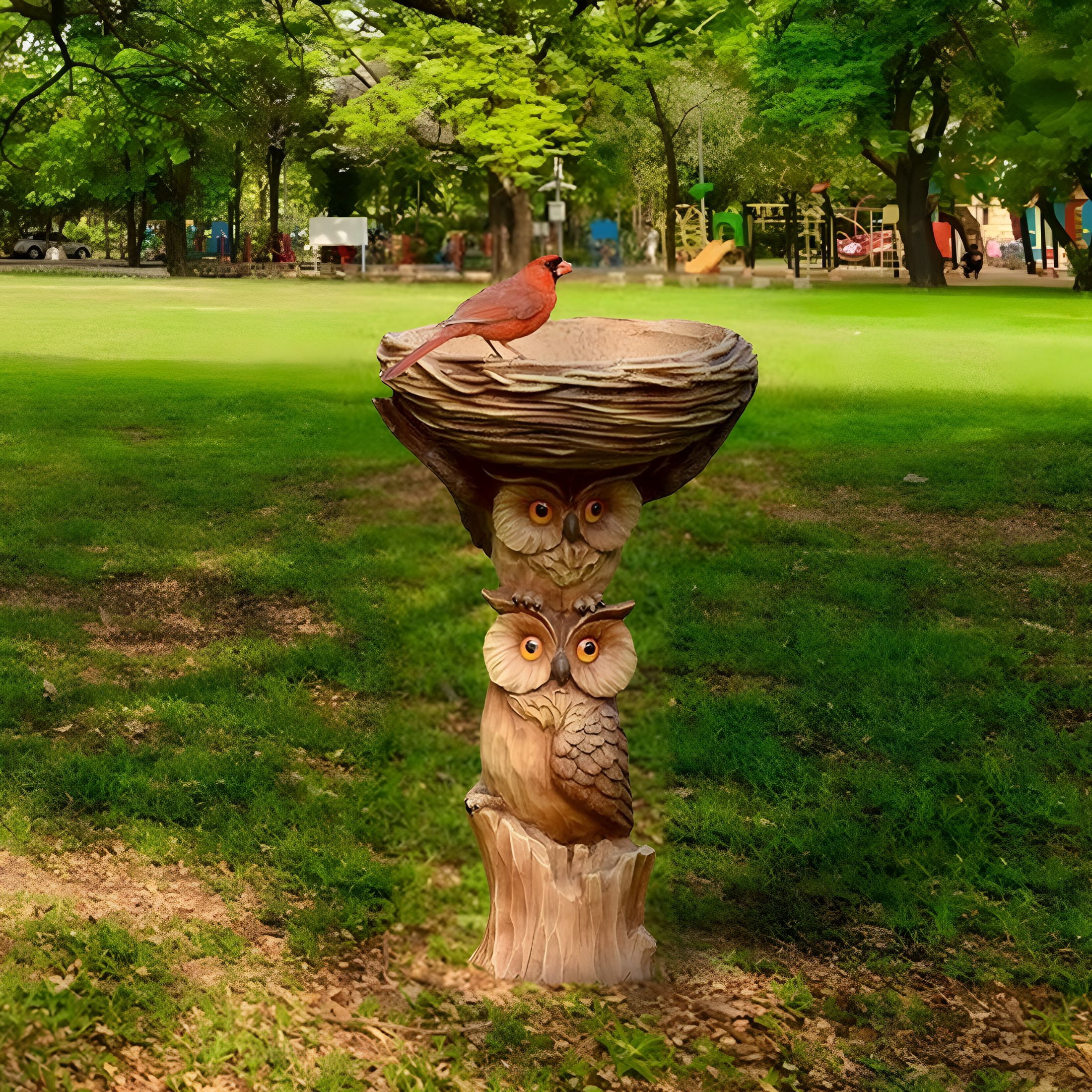 ACDANC Resin Owl Bird Bath for Outdoors, Resin Bird Bath Bowl for Garden, Standing Resin Bird Feeders Bird Bath Bowl Garden Yard Statue Ornament Simulation Owl Outdoor Decoration