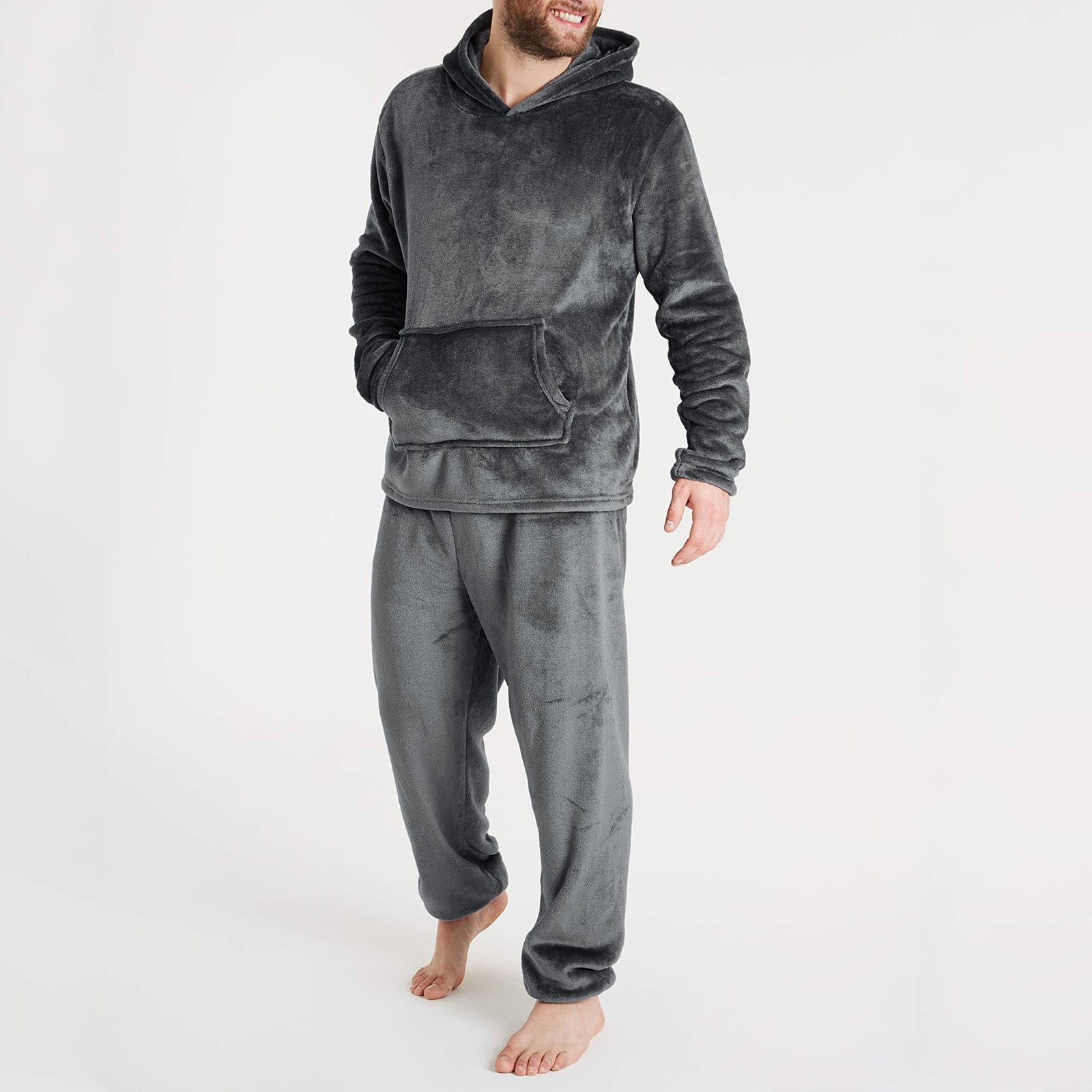 nsendm Mens Pajamas Checke Pajama Pants Mens Four Seasons Fashion Leisure Soft Home Solid Color Shirt Pants Pajama Set Home Plush Adult Male Pajamas Dark Gray Size M Walmart