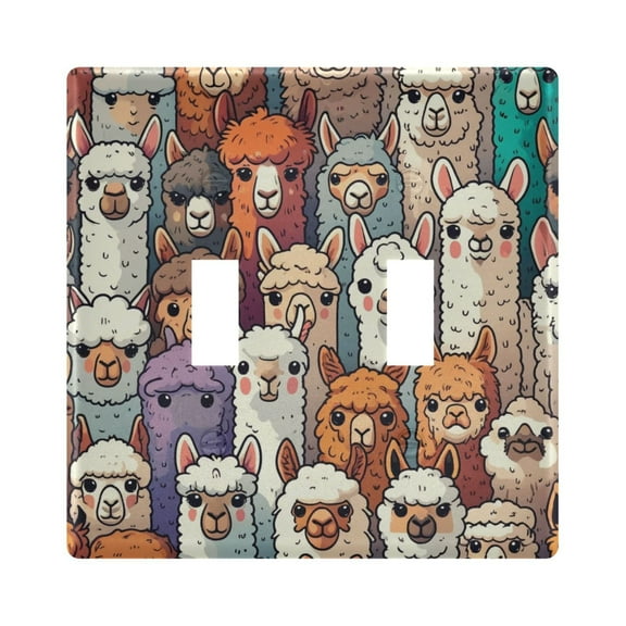 2 Gang Light Switch Cover Plate Alpaca Llama Animal Faces Wall Plate Decorate Electrical Outlet Cover Plates 4.56”x4.48”