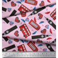 thumbnail image 2 of Soimoi Polyester Crepe Fabric Bus,Telephone Booth & London Clock Tower Architectural Print Fabric by The Yard 52 Inch Wide, 2 of 3