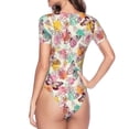 thumbnail image 3 of Uemuo Butterflies and Roses Pattern Women's One Piece Short Sleeve Swimsuit Rash Guard Surfing Modest Quick-drying Swimsuit Beach Essentials-Large, 3 of 9
