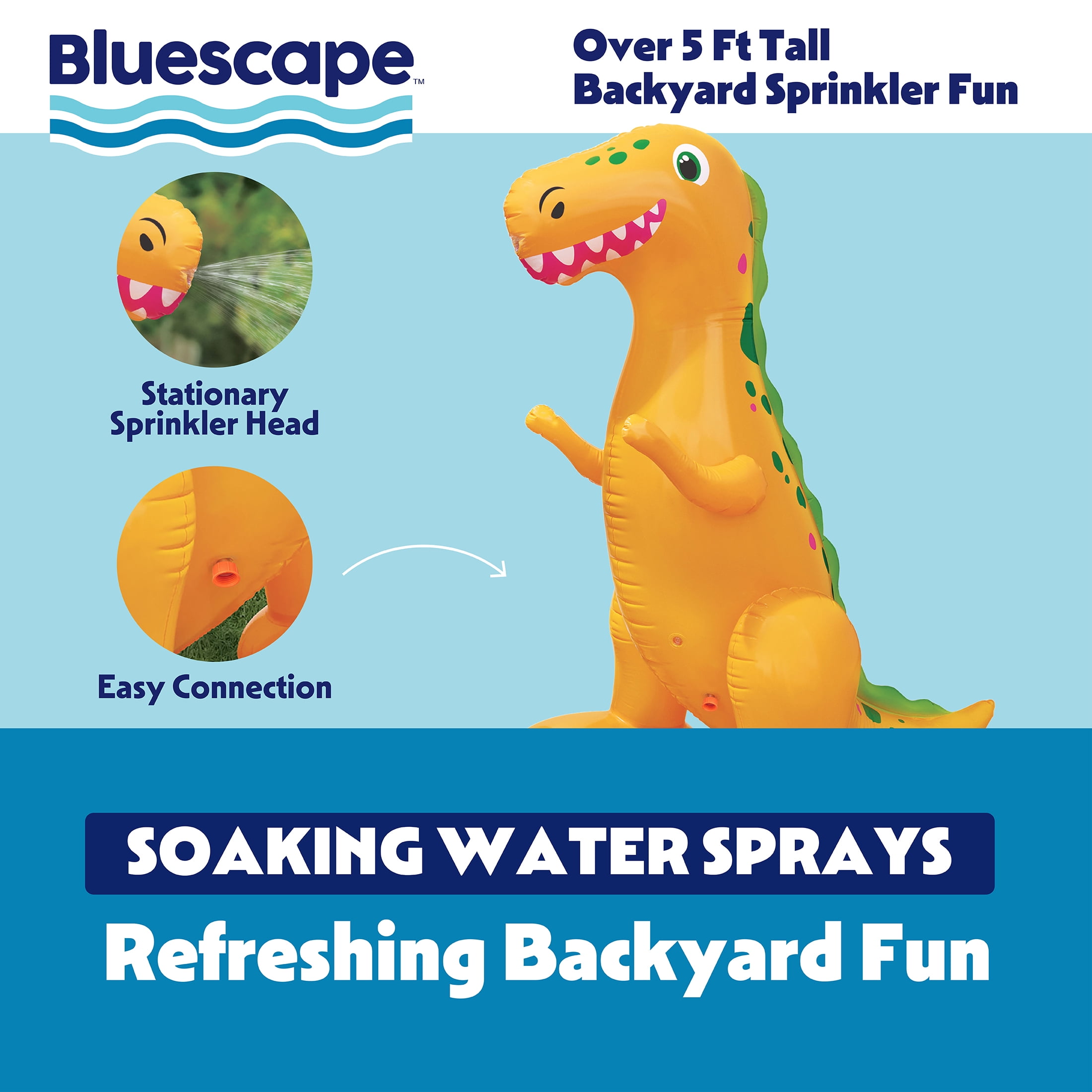 Bluescape 5 ft Orange Dinosaur Inflatable Kids Sprinkler for Backyard Fun