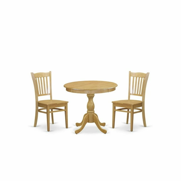 East West Furniture AMGR3-OAK-W 3 Piece Dining Room Table Set - 1 Dining Table and 2 Oak Dining Room Chairs - Oak Finish