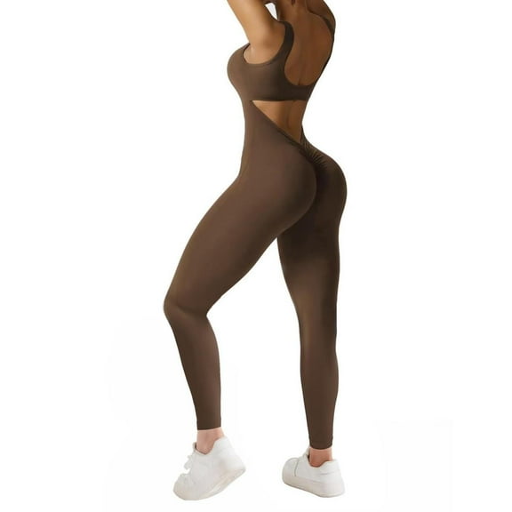 One Piece Jumpsuits for Women Tummy Control V Back Scrunch Butt Jumpsuit Sleeveless Bodycon Yoga Workout Romper Pants Casul