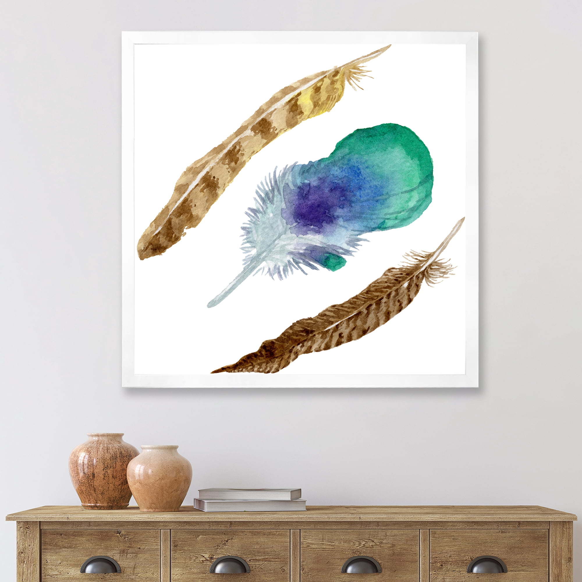 Designart 'Abstract Bird Feather From Wing Isolated' Bohemian & Eclectic Framed Art Print