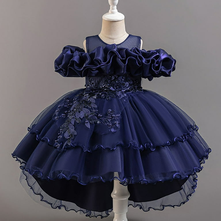 Sopiago Flower Girl Dresses Off-Shoulder Birthday Girls Dress lace Fluffy  Pageant Girl Dress for Christmas Wedding Party Navy (5-6 Years) -  Walmart.com