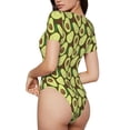 thumbnail image 3 of KLL Women 's Crew Neck Bodysuit Jumpsuits Avocado Print Short onesies Stretch T Shirts, 3 of 7