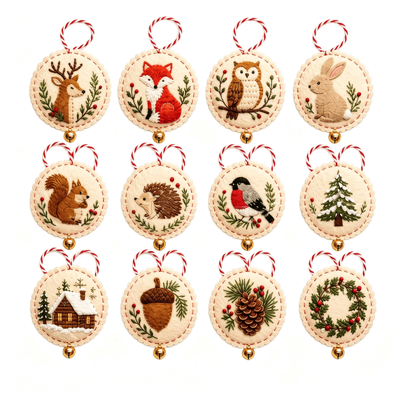 Jolly and Bright Hand Embroidery Christmas Ornaments Kit with DIY Material Package for Beginners Adults, Christmas Novice Embroidery Needlepoint Starter Kit C