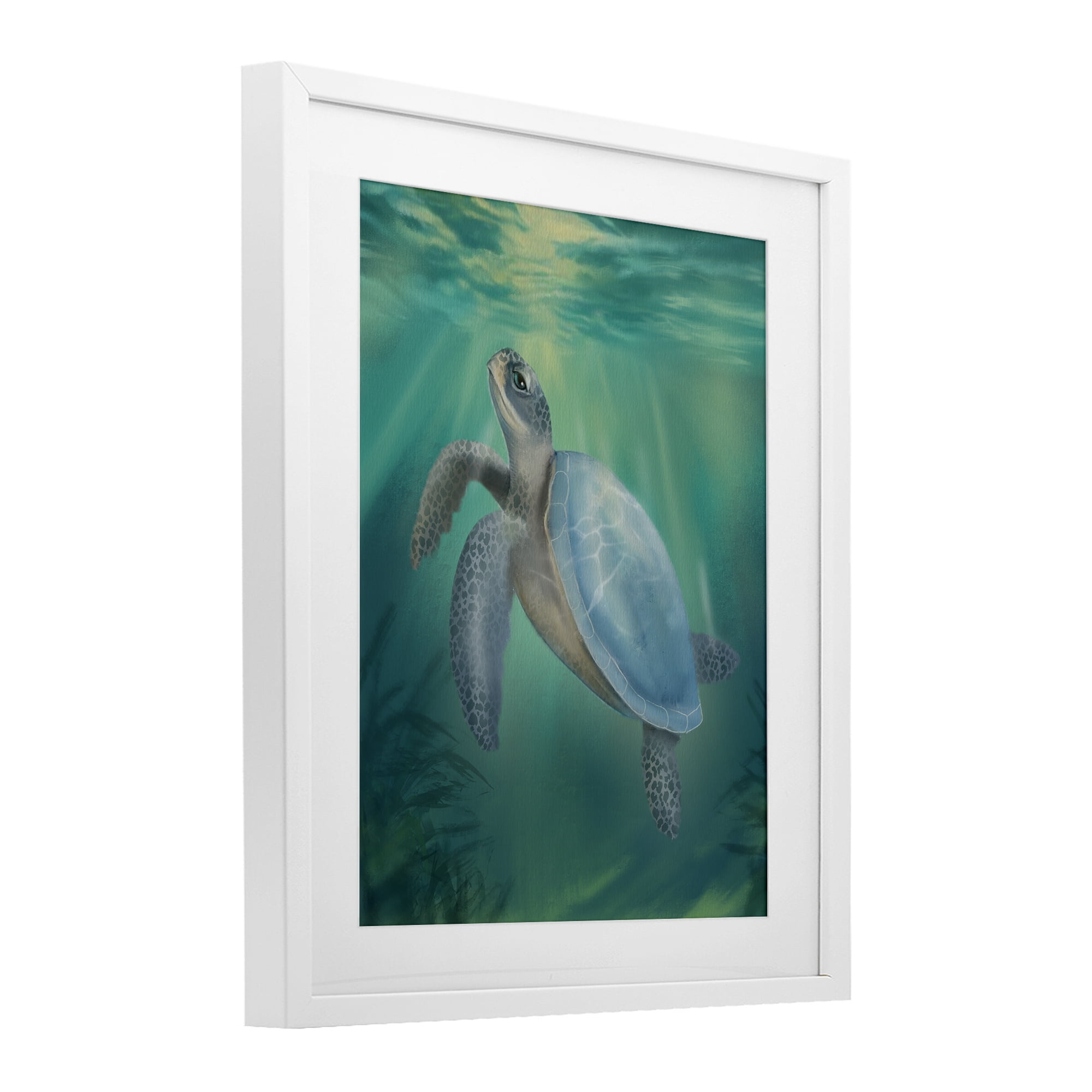 Stupell Industries Coastal Beach Sea Turtle White Framed Print Under Glass, design by Matthew Piotrowicz