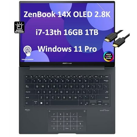 ASUS ZenBook Pro 14 14X OLED Q420 Business Laptop (14.5" QHD+ Touchscreen, Intel 13th Gen 14-Core i7-13700H, 16GB DDR5 RAM, 1TB SSD), Backlit, FHD Webcam, NumberPad, IST HDMI, Win 11 Pro, Inkwell Gray