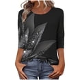 thumbnail image 3 of TaTaai Ladies Vintage Boho Loose T Shirts Random Print Round Neck 3/4 Sleeve Casual Fashion Soft Lightweight Daily Dating Vacation Work Tops Gift, 3 of 7