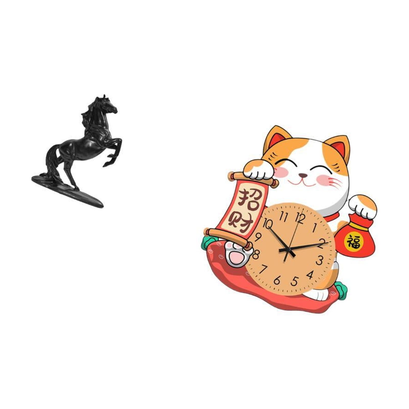 Dualoai Equestrian Elegance and Feline Timepiece Fusion for Bedroom Landscape and Household Decor Featuring Horse Sculpture and Cat Wall Clock Ornaments