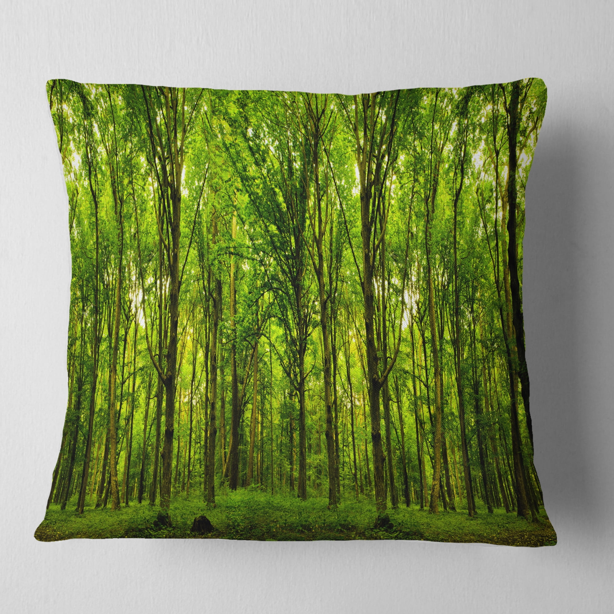 Designart Green Forest - Landscape Photo Throw Pillow - 16x16