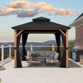 thumbnail image 2 of PURPLE LEAF 10' x 10' Hardtop Gazebo Wood Grain Aluminum Frame Galvanized Steel Double Roof with Netting and Curtains Outdoor Patio Gazebo Deck Backyard Garden, 2 of 9