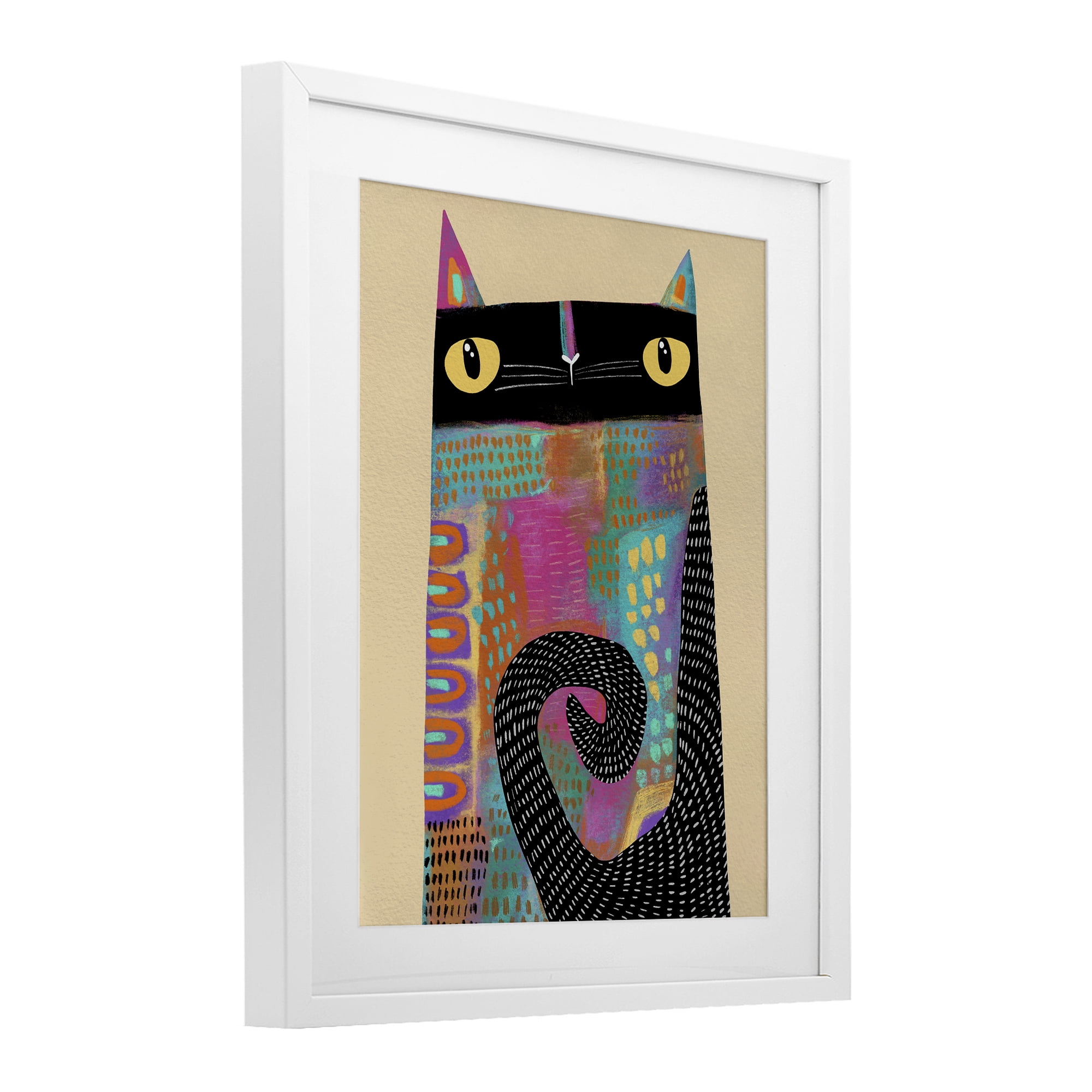 Stupell Industries Stylized Colorful Cat White Framed Print Under Glass, design by Gabriela Avila