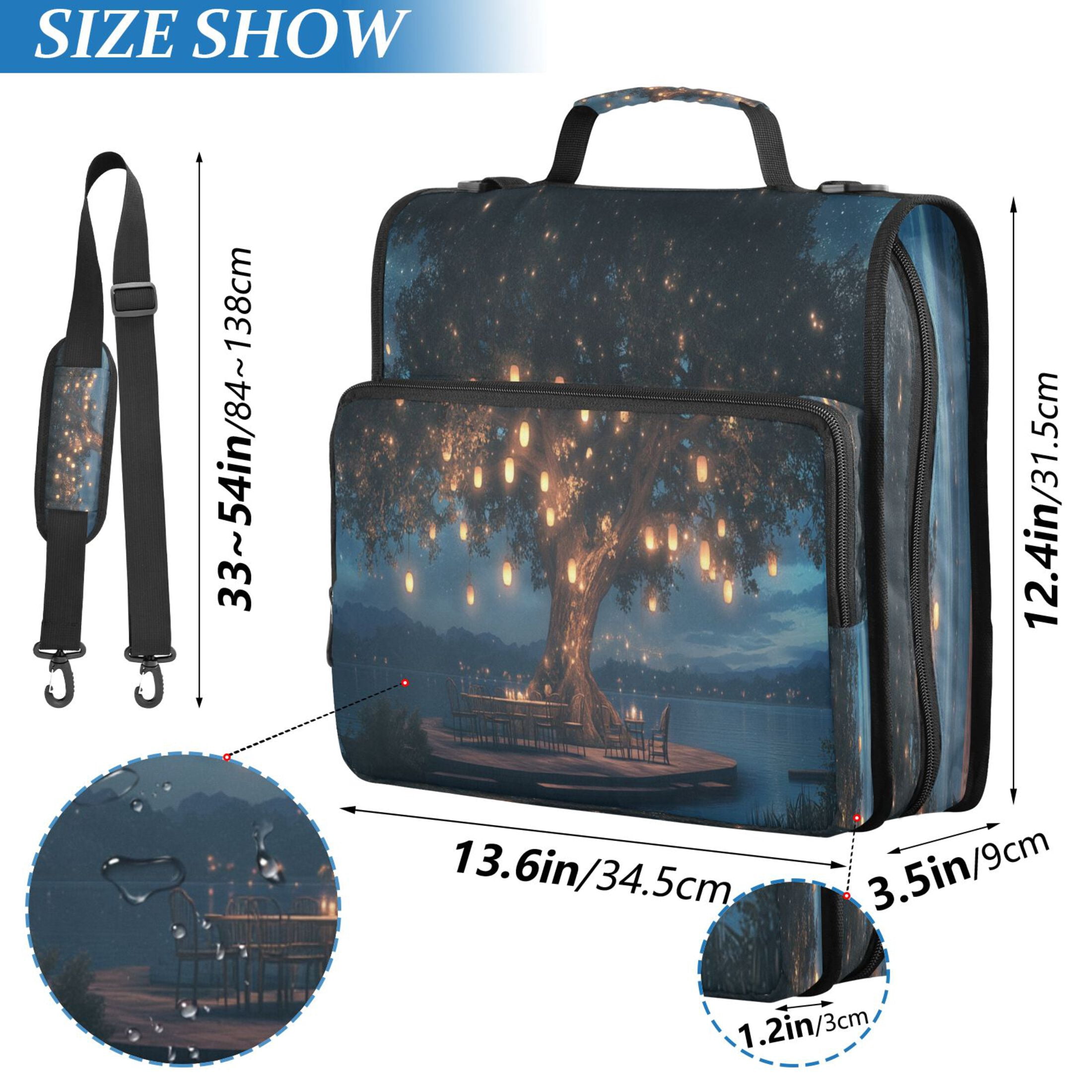 YAZAOO Zipper Binder trapper keeper Documents Organized Design Tree with Lanterns by Lakeside Printed