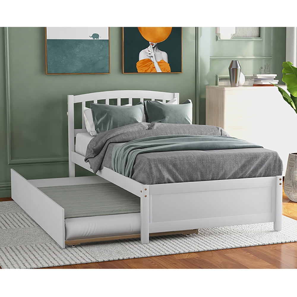 Topcobe Twin size Platform Bed, Wood Bed Frames with Trundle - Walmart.com