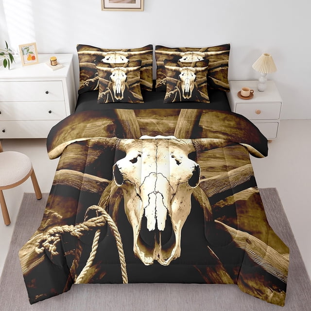 Erosebridal Retro Sheep Skeleton Bedding Queen Size, Rustic Hunting Animal Bed in a Bag Queen size, Western Decor, Reversible