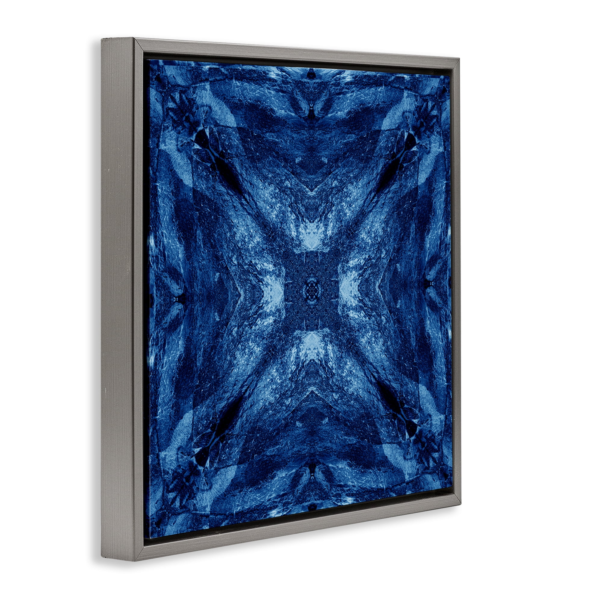 Stupell Industries Mirrored Blue Pattern Abstract Painting Gray Floater Framed Canvas Art Print Wall Art, 18 x 18